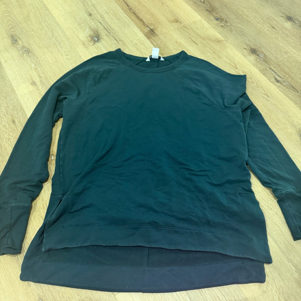 Athleta Coaster Luxe Sweatshirt Forest Green High Low Fleece Pullover Womens S